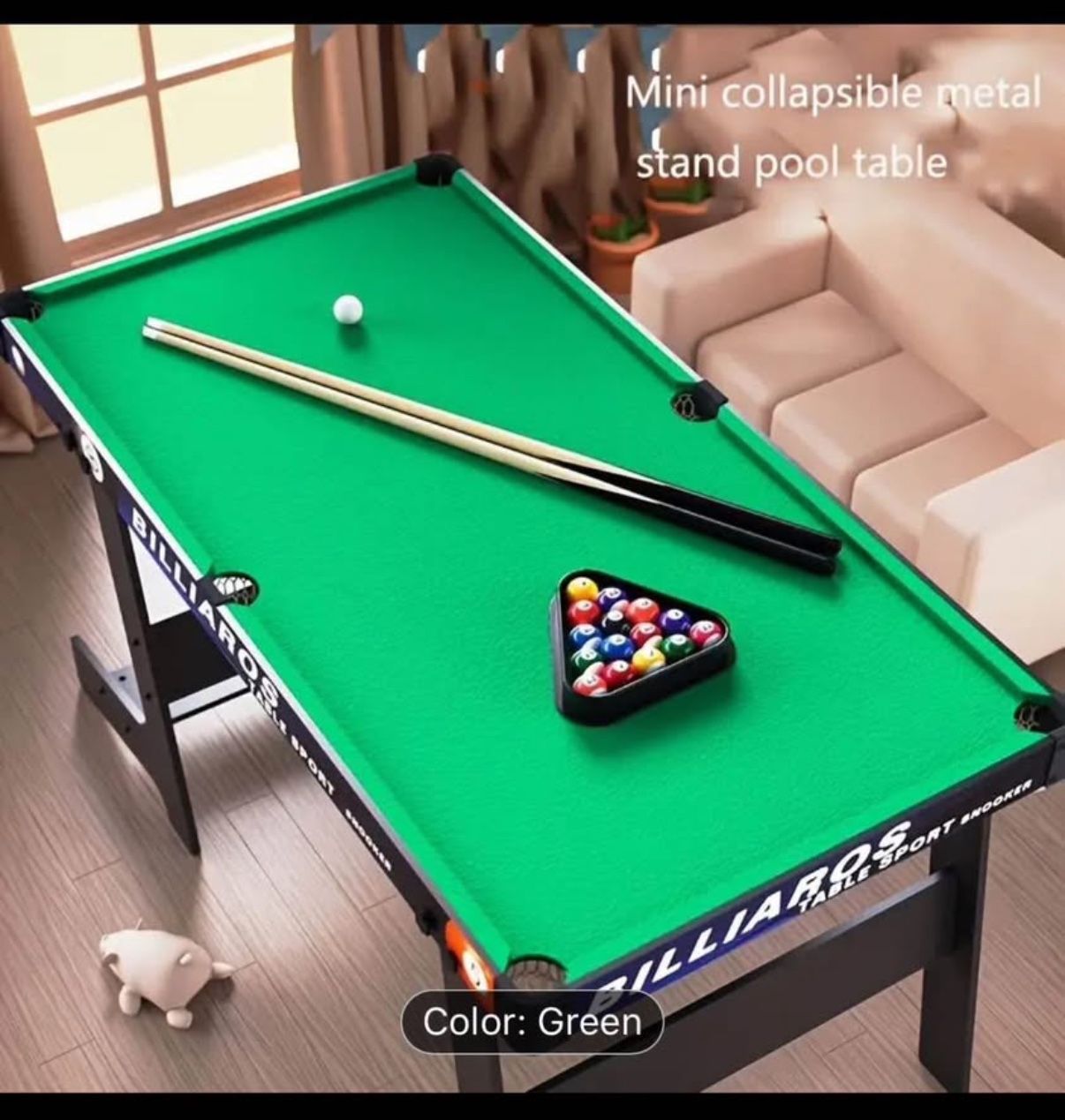 Pool Table, Portable Billiard Table for Kids and Adults, Mini Billiards Game Tables W/ 2 Cue Sticks, Full Set of Balls, Triangle, Chalk, Brush for Fam