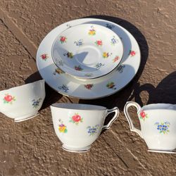 Vintage Crown Staffordshire England fine bone china tea set, rose pansy pattern
