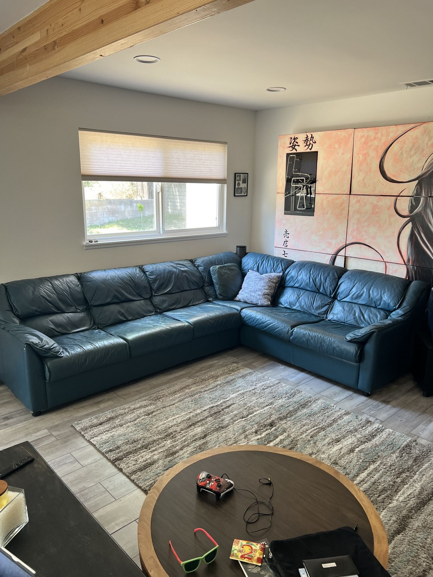 Real Leather Couch with Pull Out Bed