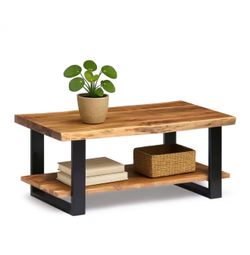 Alaterre Furniture Alphine 42 in. Natural/Black Rectangle Wood Top Coffee Table with Live Edge