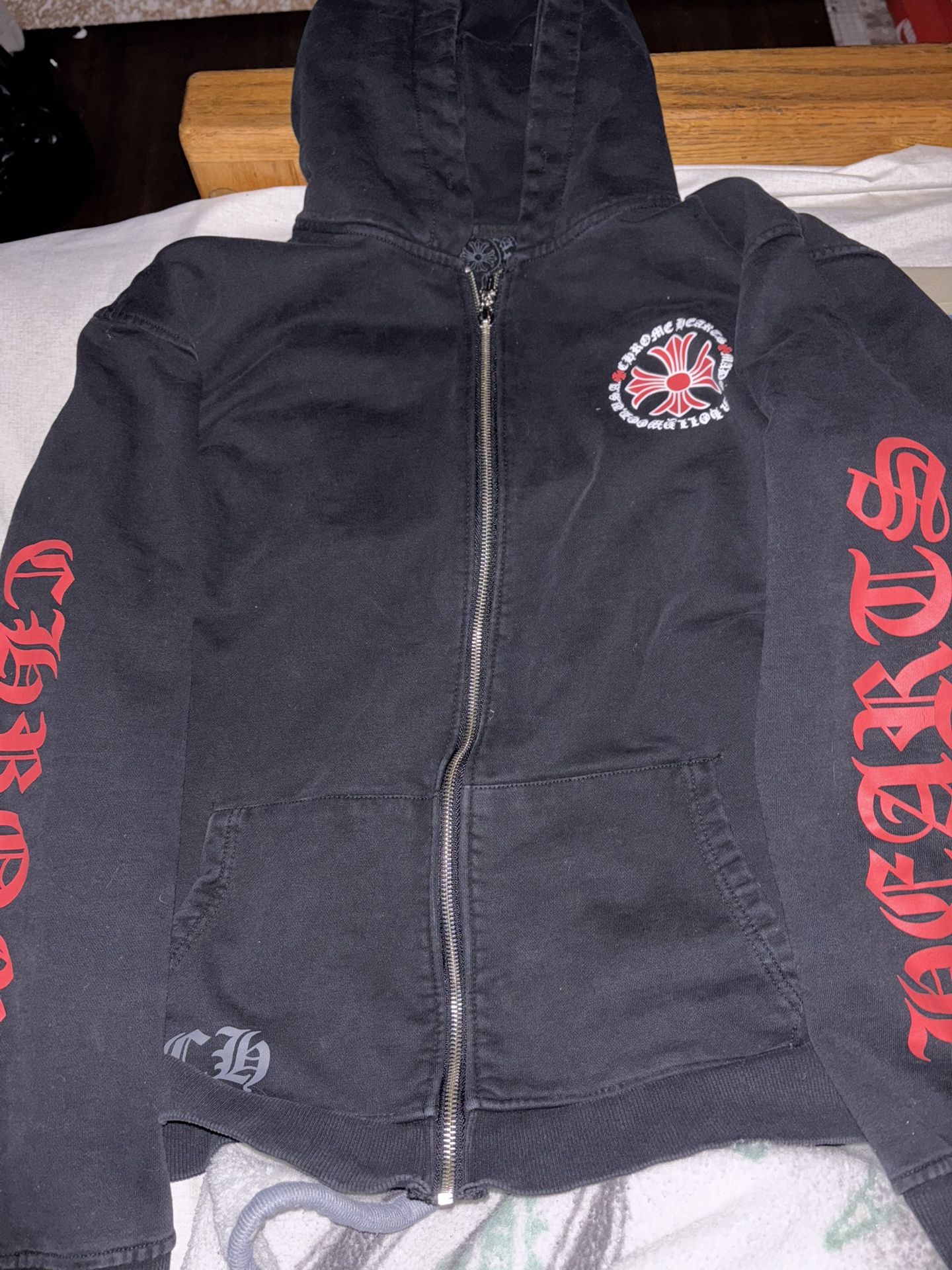 Chrome Hearts Made In Hollywood Plus Cross Zip Up Hoodie 'Black/Red'