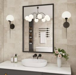 24x36 Matte Black Bathroom Vanity Mirror – Like New