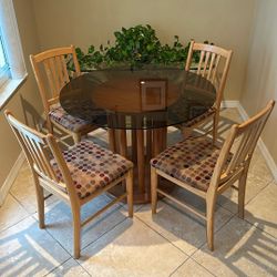 Dining Table Solid Wood Thick Glass