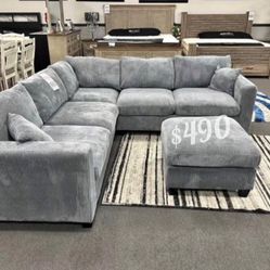 Elegant 4-Pc Corduroy Sectional Sofa With Ottoman 