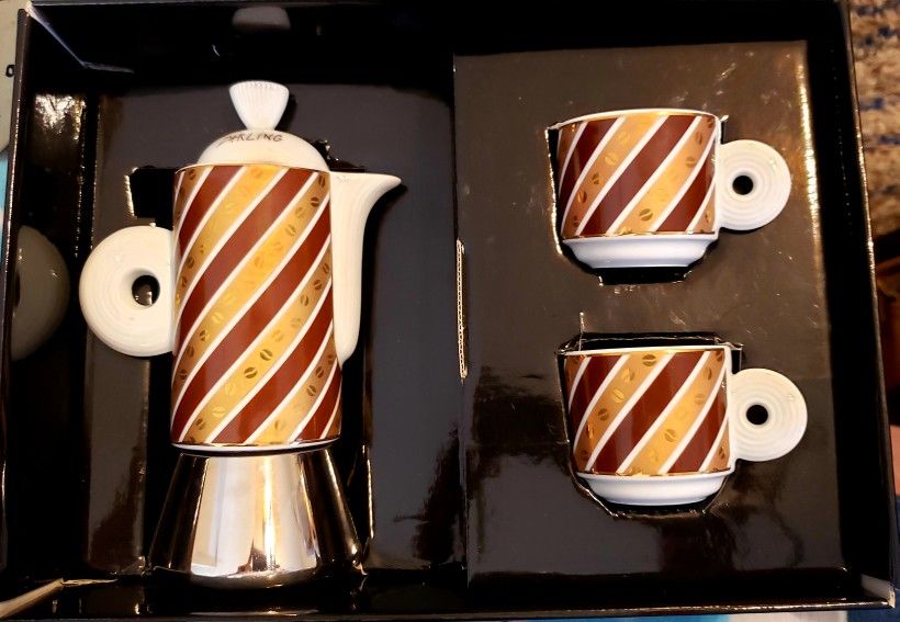 Ancap Coffee Maker & 2 Espresso Cups Porcelain made in Italy