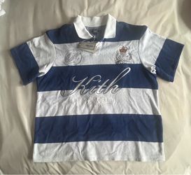 Kith white and navy blue striped polo shirt