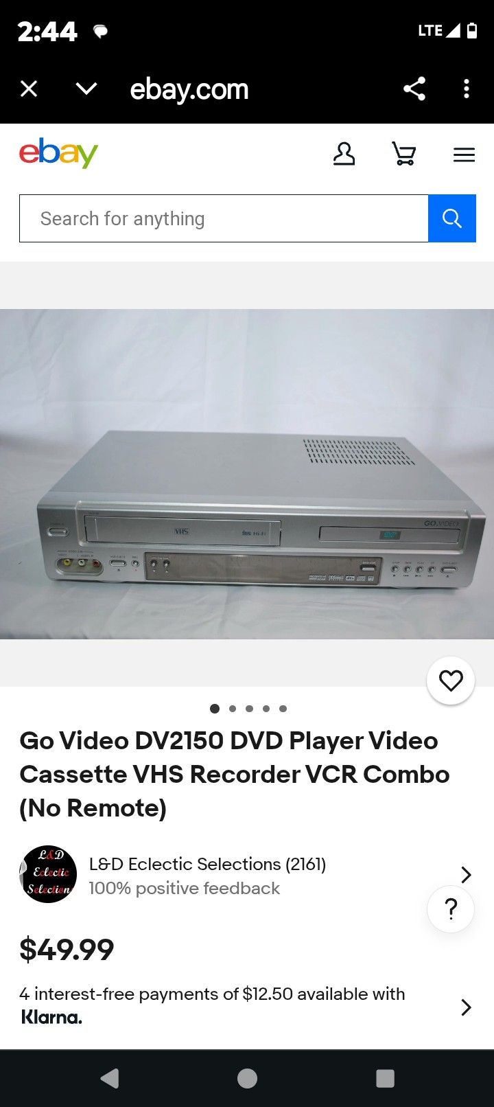 Go Video Dv2150 DVD Player Video Cassette VHS Recorder