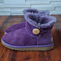 UGG Sheepskin Winter Boots Mini Bailey Button Purple 3352 Women's 7