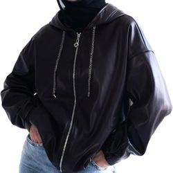 Oversized Hooded Faux Leather Jacket Women | Leather Jackets for Women 2025 |🔥Trendy Jackets
