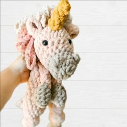 Crochet Unicorn Snuggler Plushie Stuffed Animal  Baby Toddler Toy
