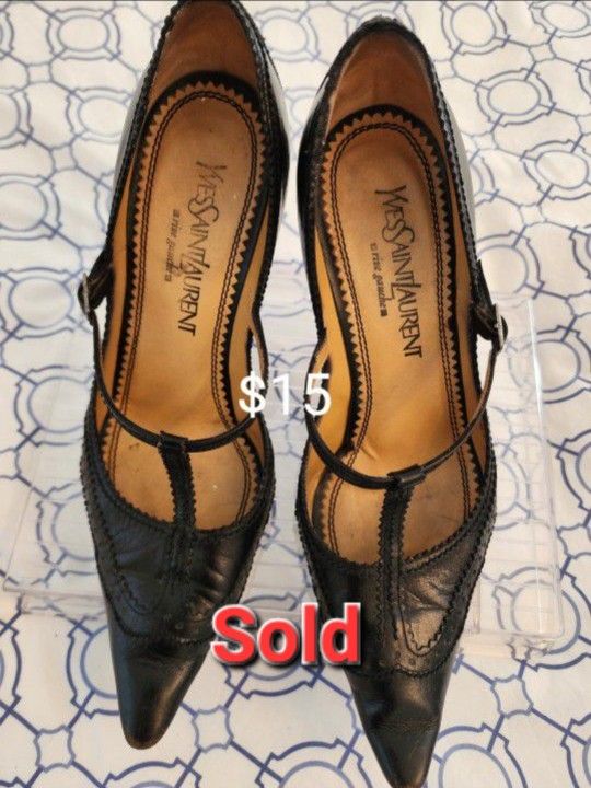 Vintage YSL Saint Laurent Mary Janes Black Pumps Heels