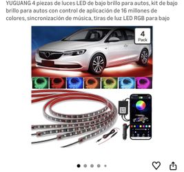 4 piezas de luces LED de bajo brillo para autos, kit de bajo brillo para autos con control de aplicación de 16 millones de colores, sincronización de
