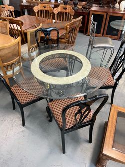 Round Glass top dining table and chairs  (in store)