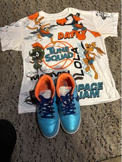 Space, jam, T-shirt, and shoes