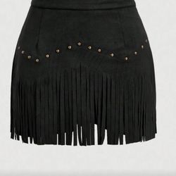 Women's Vintage Hippie Rivet Fringe Black