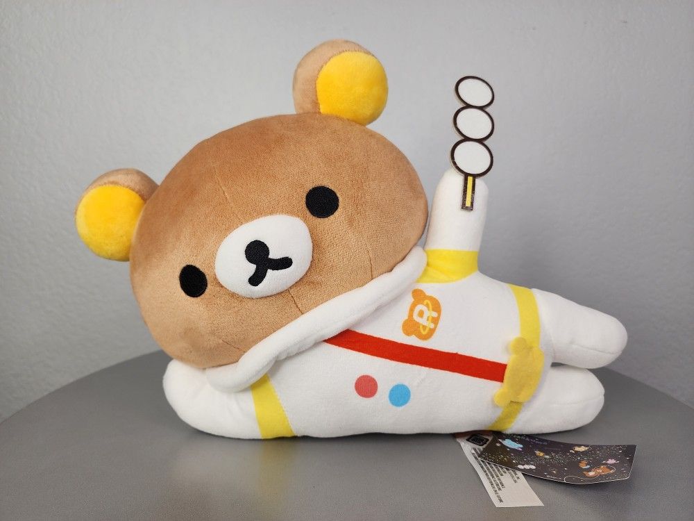 15" Rilakkuma/Korilakkuma White Astronaut Lying Down Holding Dango Plush