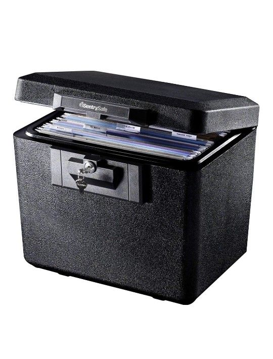 SentrySafe Black Fireproof Document Box with Key Lock, Safe Secures Files and Documents for Home or