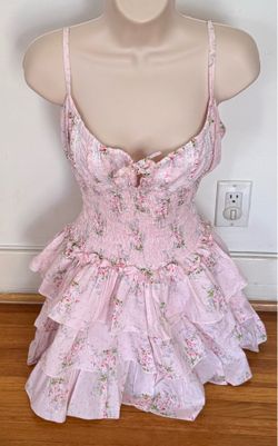 CB Positano blush pink floral smocked waist ruffle tiered mini dress, size S Made in Italy