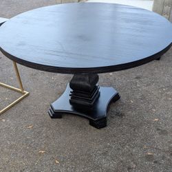 Benjara Traditional Style Wooden Round Top Dining Table with Pedestal Base, Antique Black