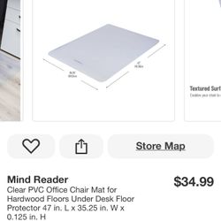 Mind Reader Clear PVC Office Chair Mat for Hardwood Floors Under Desk Floor Protector 47 in. L x 35.25 in. W x 0.125 in. H