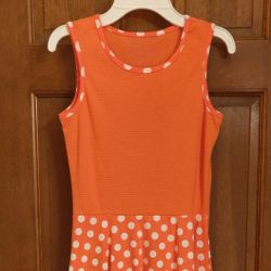 Girls Orange and White Polka Dot Dress Size 14