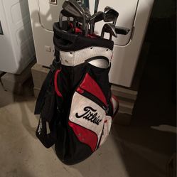 Lot Of 12 Used Golf Clubs And Titleist Bag
