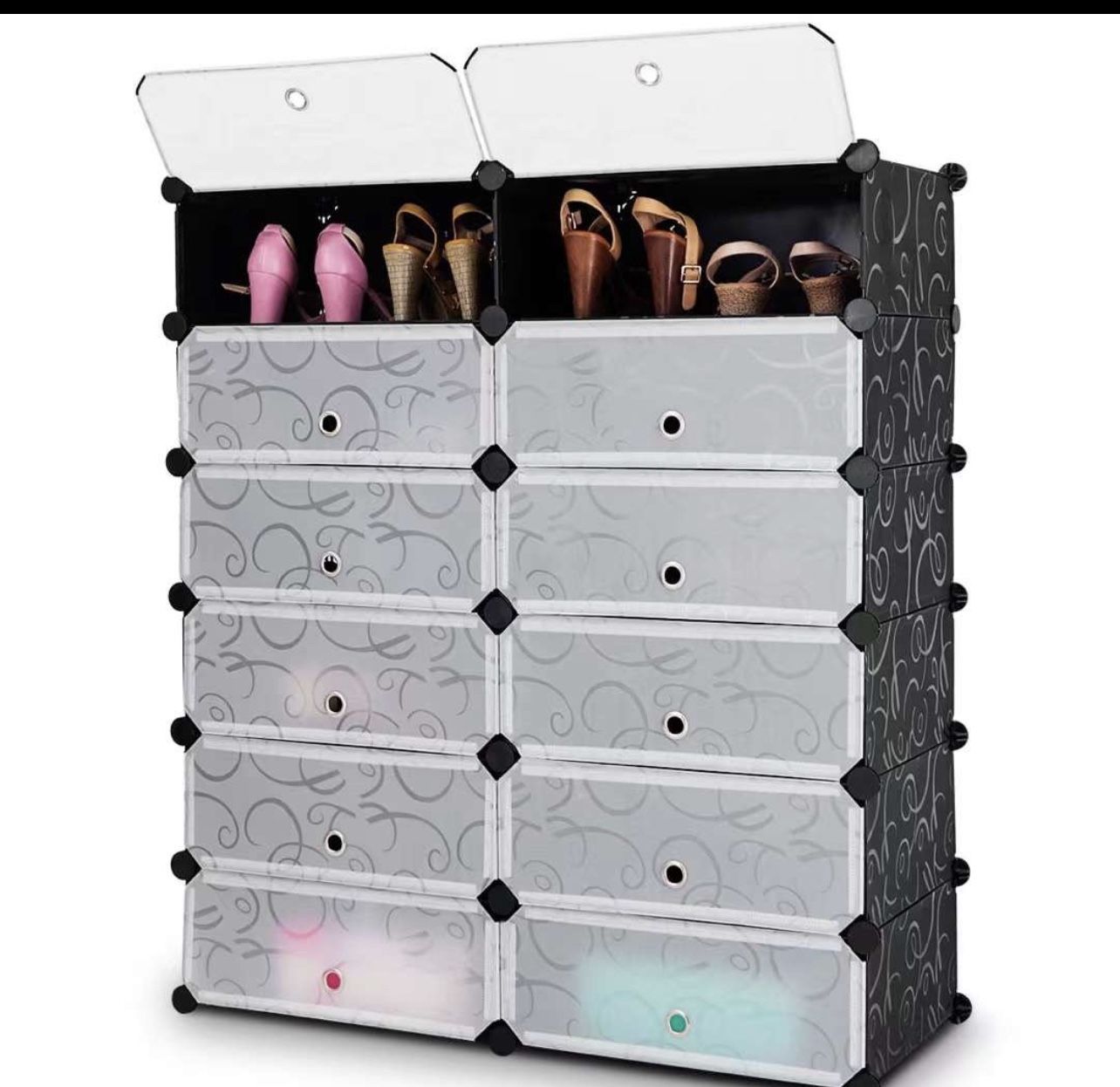 37.5” Shoe Rack Organizer, 6-Tier Plastic Shoe Storage Cabinet for 24 pairs, Sturdy & Stackable Modular Shoe Shelf Rack for Closet Entryway, Black