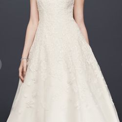 Oleg Cassini Cap Sleeve Illusion Wedding Dress STYLE# CMK513