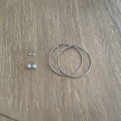 Silver Hoop & Faux Pearl Earrings