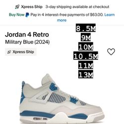 Jordan 4 Retro Military Blue Size 8.5M•9M•10M•10.5M•11M•13M