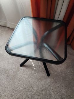 Square Metal Patio End Table with Tempered Glass