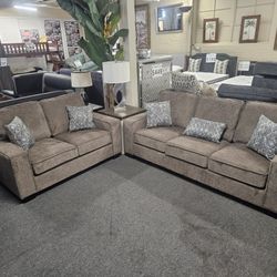 Brand New Soft Brown Chenille Sofa + Loveseat 2PCs Set