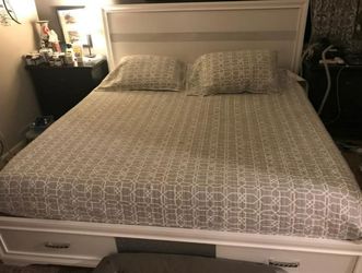 Wood Full Bed frame (White) with storage frame