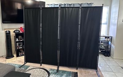 Black 4-Panel Room Divider Privacy Screen