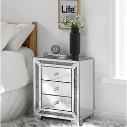 Acme Noralie 3-Drawer Accent Table in Mirrored and Faux Diamonds