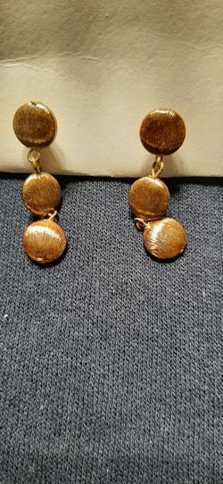 Vintage Copper Tone Dangle  Clip Earrings