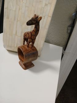 Hand carved wood giraffe napkin holder