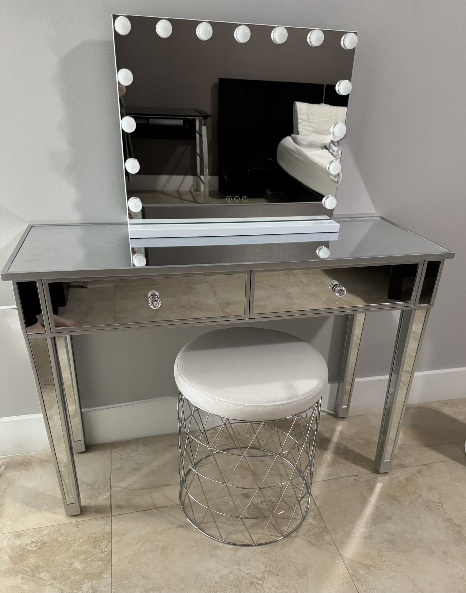 Vanity, Mirror, Stool