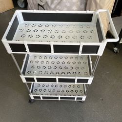 3 - Tier Rolling Utility Cart with Handle Storage Shelves with Hooks 