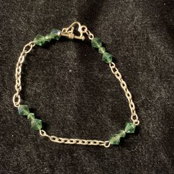 Green Opalescent Crystalled Silver Chainlink Bracelet 
