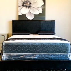 BRAND NEW BLACK QUEEN SIZE LEATHER BED FRAME WITH NEW MATTRESS/FAST DELIVERY