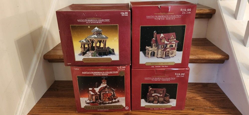 4 Santa Workbench Christmas Village Houses Houses are ceramic