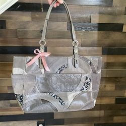 Coach Gray Signature Patchwork Suede Leather Purse Handbag 