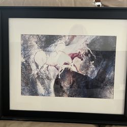 Framed Horse Art Print – Abstract/Watercolor Style – Large Wall Décor