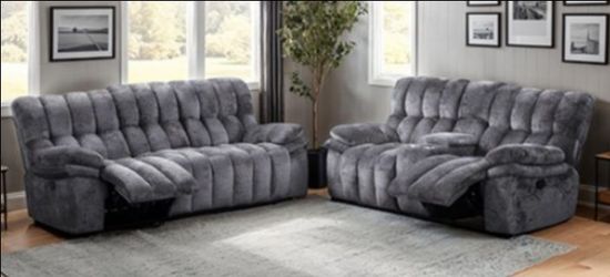 Brand New Dark Grey Super Plush Reclining Sofa & Loveseat