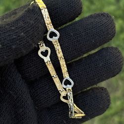 10K Gold Nugget Heart Bracelet 8 inch