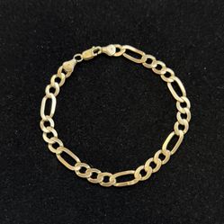 14K Yellow Gold Brushed Matte Figaro Link Bracelet 8.5”