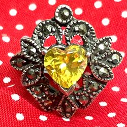 Sterling Citrine & Marcasite Ring