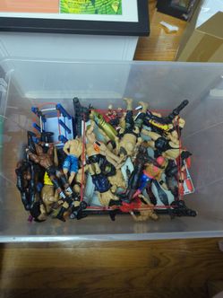 WWE/WWF action figure collection with equipment