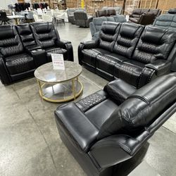 Premium Brown and Black Recliner Living Room 3Pcs Set (90 Days Zero Interest Available 1/9) / Juego de 3 piezas de sala de estar reclinable marrón y n